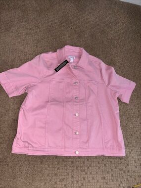 Light Pink elbow Sleeve soft Denim Jacket women’s XL new